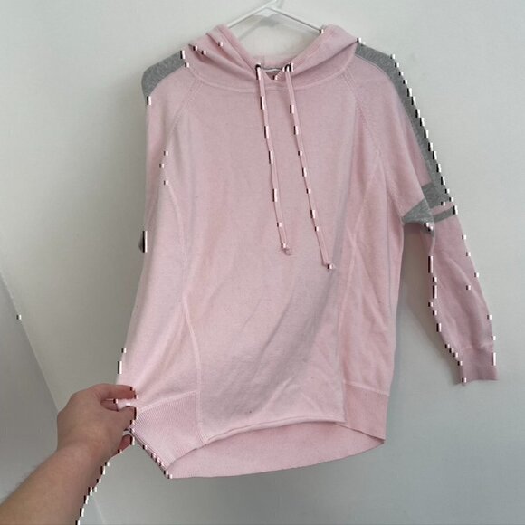ATHLETA Rally Hoodie Sweater Light Baby Pink Gray Stripe Knit Hooded Sweatshirt - Picture 5 of 12